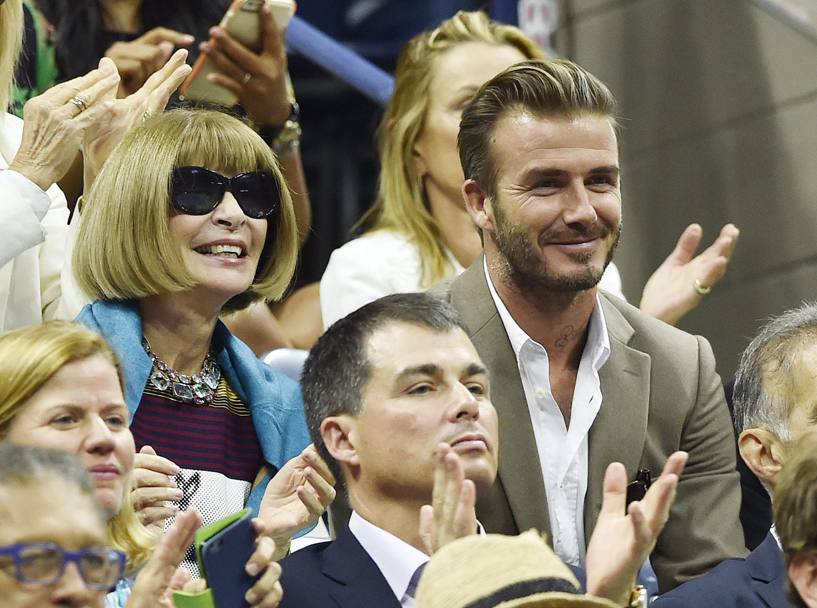David Beckham e Anna Wintour, boss di Vogue (Epa)